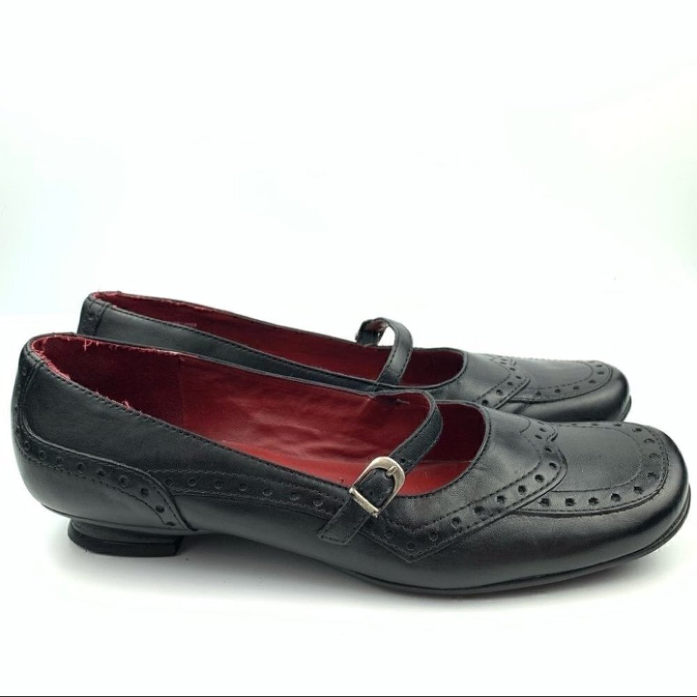 Vintage Black Leather Mary Jane Heels with Red Interior